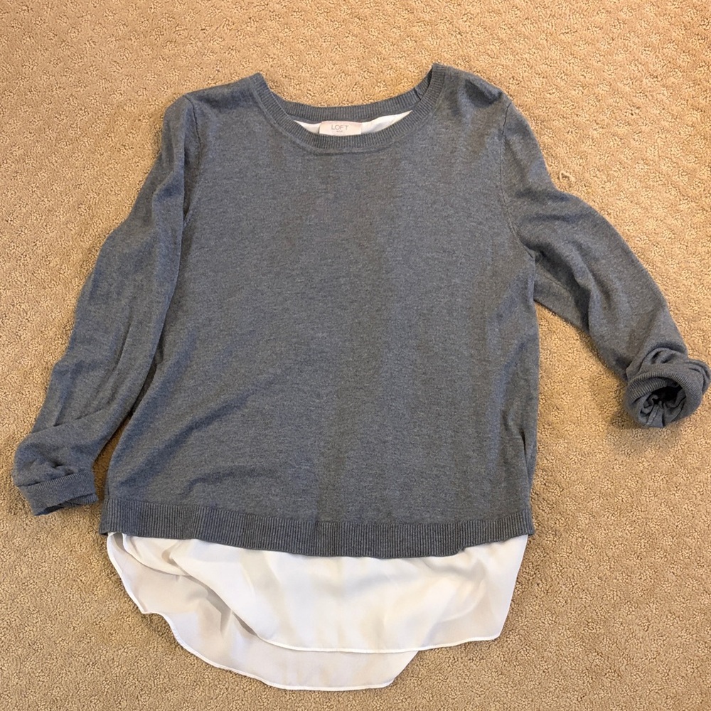 LOFT Gray and White Layered Sweater